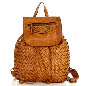 K18 Petit sac à dos cuir pour dames. Cuir italien tressé fait-main vintage | Noir Marron Vert Beige