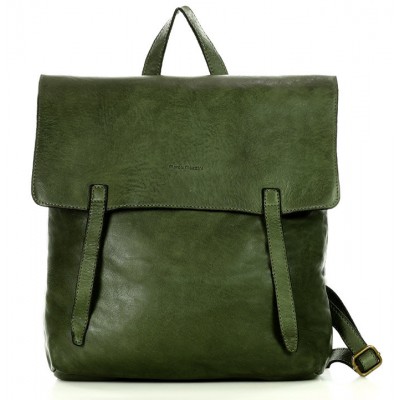 K39F sac à dos sac à main 2 en 1 vert femme homme. Sac à dos vert urbain unisex cuir italiene vintage 
