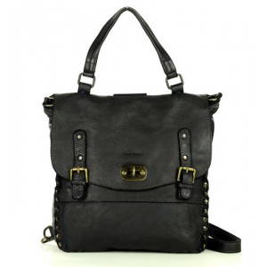 K41 Sac à dos  2 en 1 noir brun cuir vintage pour femme. Sac à dos urbain avec rivets