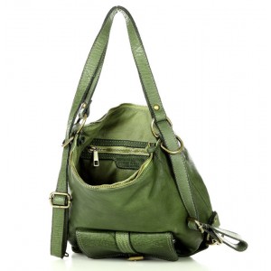 K31v Sac à dos bandoulière 2 en 1 vert cuir femme. Fait-main sac à dos urbain quotidien vintage cuir 