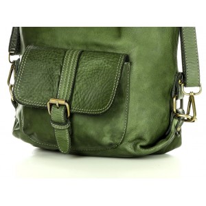 K31v Sac à dos bandoulière 2 en 1 vert cuir femme. Fait-main sac à dos urbain quotidien vintage cuir 