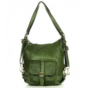 K31v Sac à dos bandoulière 2 en 1 vert cuir femme. Fait-main sac à dos urbain quotidien vintage cuir 