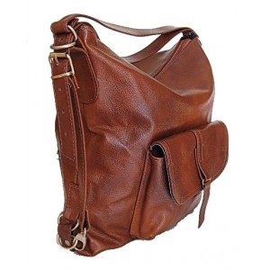 Sac à bandoulière et sac à dos en cuir fait main 2en1. Couleur : Brun Châtaigne, Noir